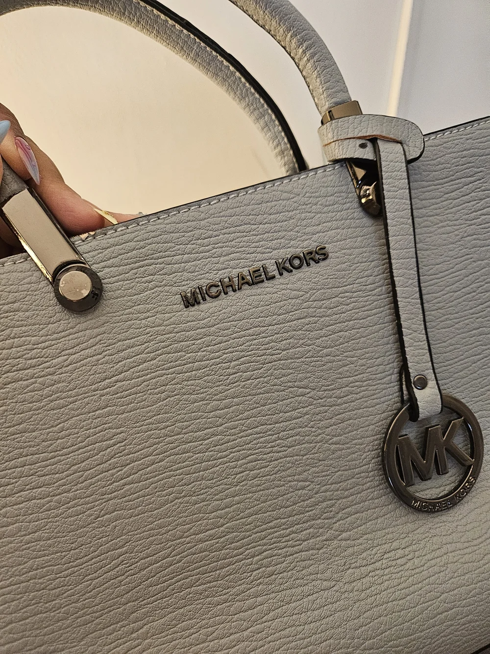 Michael Kors Dusty Blue Leather Satchel with MK Charm
